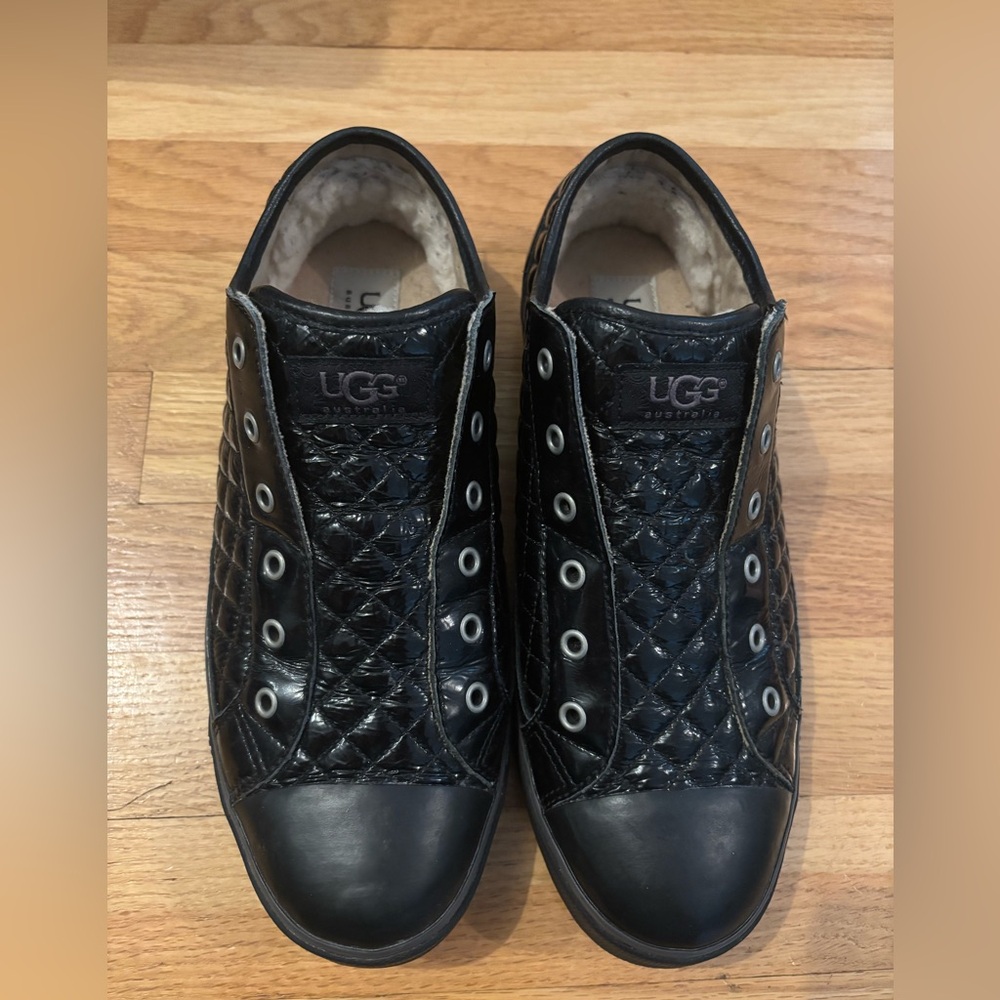 Ugg Laela Quilted Patent Leather Slip On Sneakers Black Women’s Size 10